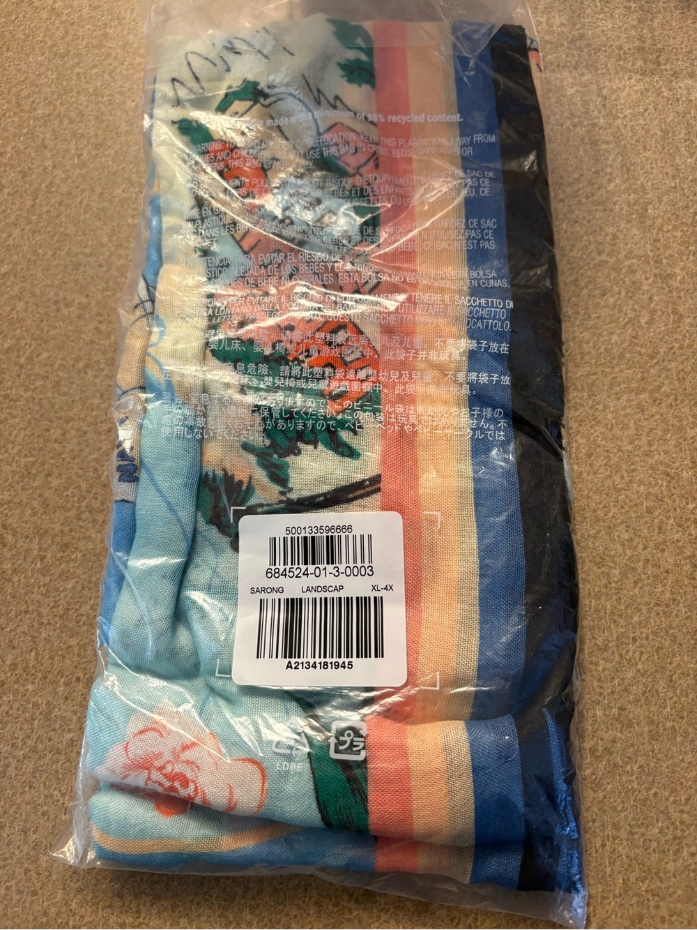 Old Navy Blue, Peach, Pink Floral Striped Wrap
